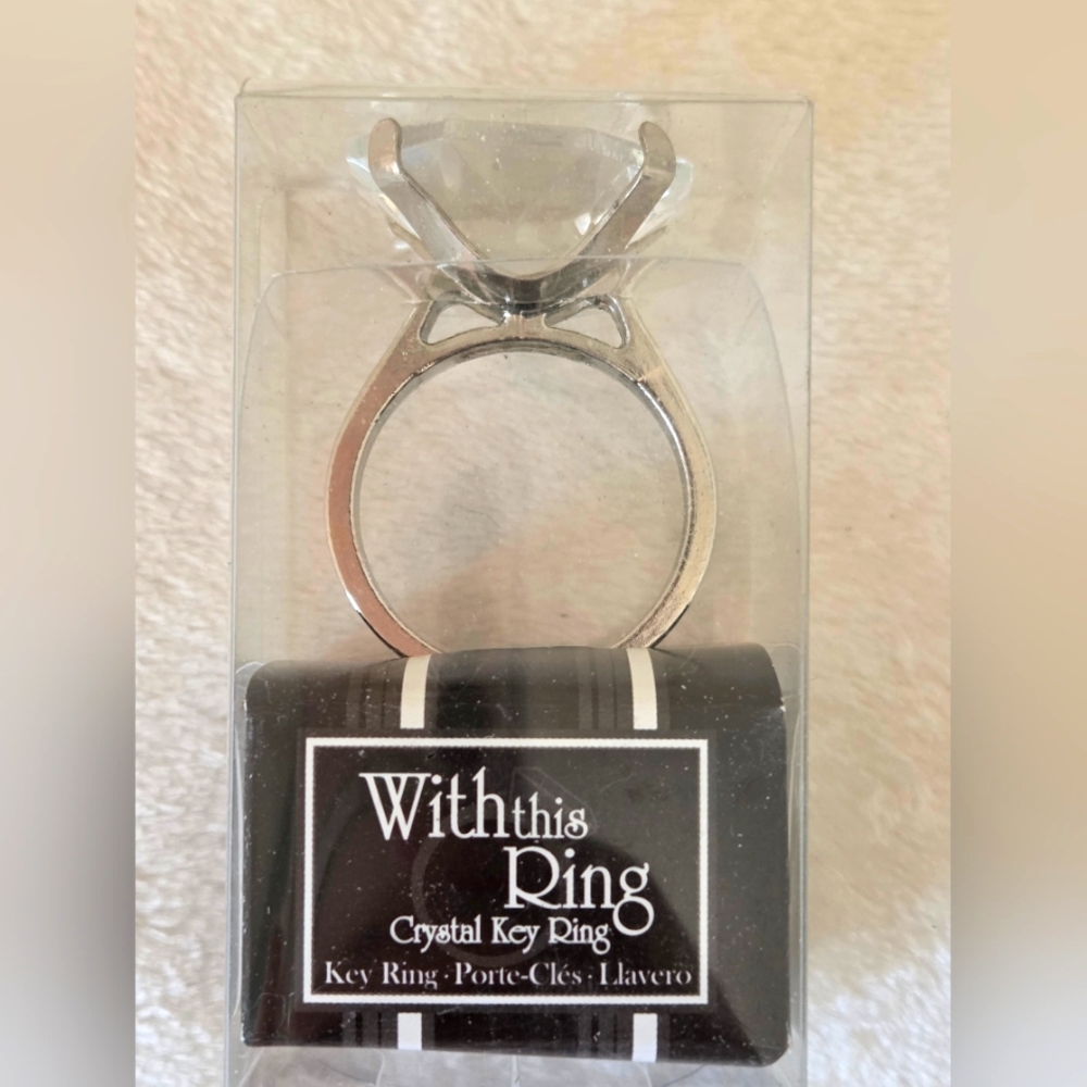 🪷5/$25! Large Crystal Ring Key Ring with Silver Band
